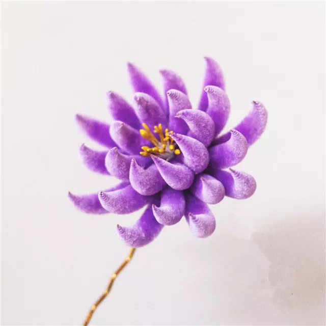 Chinese National Style Jewelry Silk Velvet Flower Purple Chrysanthemum Hairpin