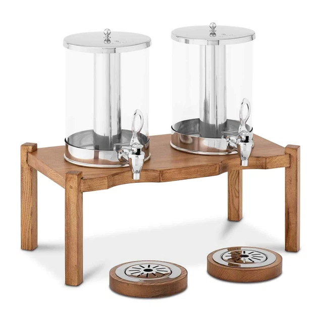 Saftspender Saftdispenser Gastro Getränkespender Zapfhahn Holzrahmen 2 x 7 L