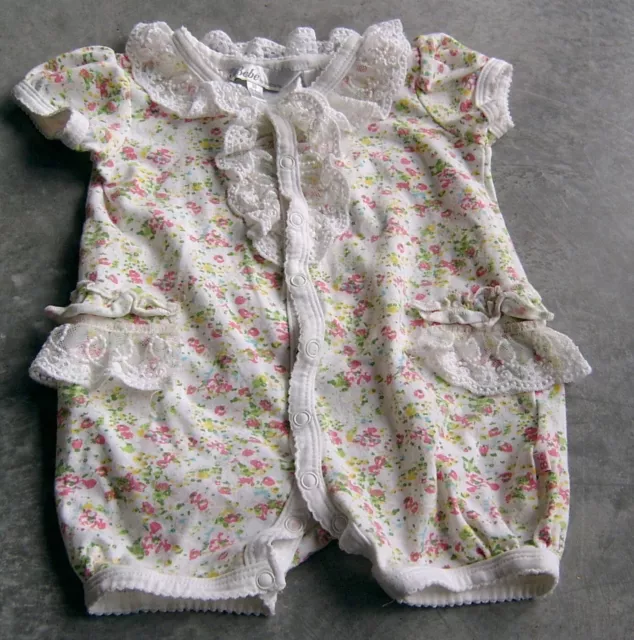 Bebe By Minihaha  Baby Girls Floral With Lace Shortie Romper Sz 3 - 6 Months