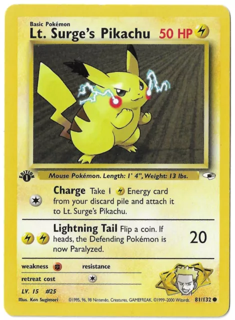 Pokemon Karte - Lt. Surge´s Pikachu 1.Edition 81/132 Gym Heroes Englisch