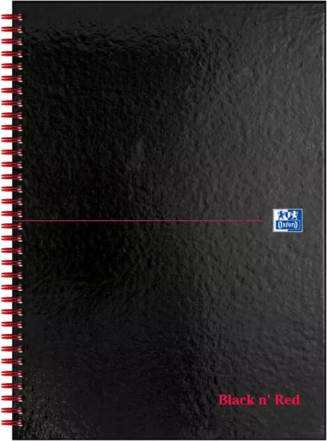 OXFORD Black n' Red A4 Wirebound Hardback Notebook Ruled 140 Pages