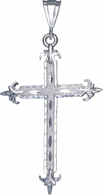 Large Sterling Silver Cross without Jesus Pendant Necklace with Diamond Cuts