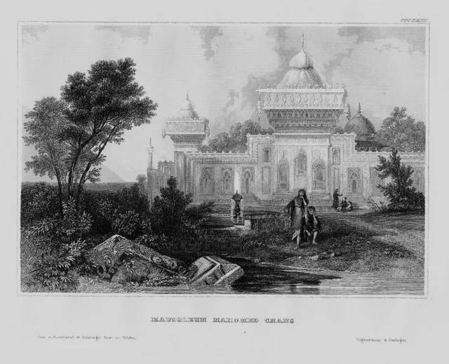 1840 - Mahomed Chan Mausoleum Grab Indien India Asien Asia engraving Stahlstich