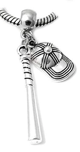 Dangle Baseball/Softball Cap and Bat Charm for Bracelets