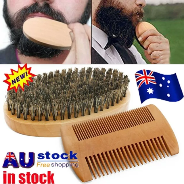 Boar Bristle Beard Brush & Wooden Comb Kit Beard Care Kit l Beard Grooming Kit #