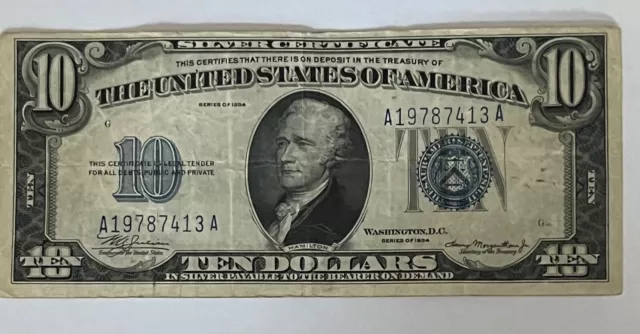 1934 ten dollar silver certificate