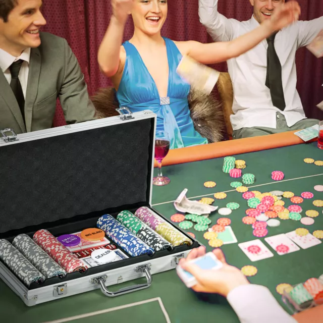 SPORTNOW Pokerkoffer Set, Pokerchips 11,5 Gramm, Pokerset mit Schloss Silber