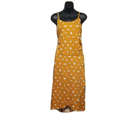 Fortune & Ivy Midi Dress Womens 3XL Mustard Yellow Knit Floral Lined Fit & Flare