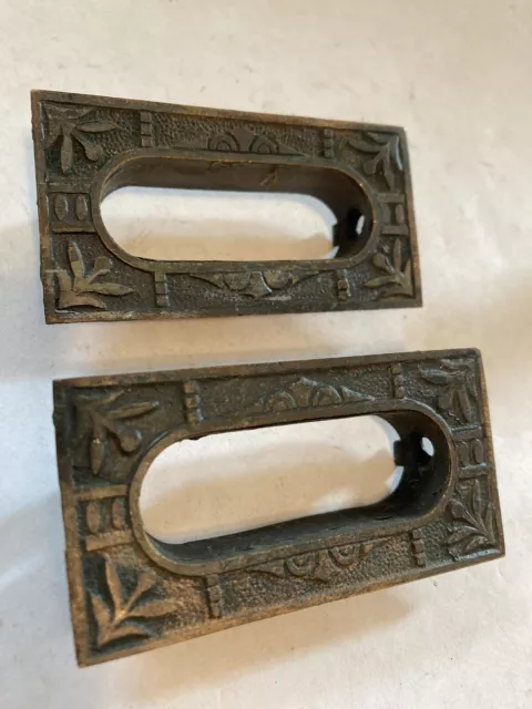 2 Old Eastlake Victorian Brass 2 7/8” Recess Window Lift Pocket Door Finger Pull