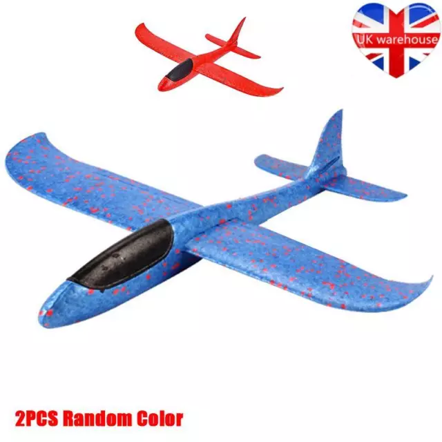 2x Large Strong Foam Glider Stunt Plane Kids 48cm Hand Thrown Outdoor Garden Toy