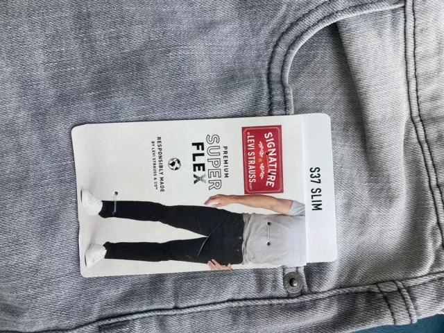 NEW SIGNATURE LEVI STRAUSS & CO Men Jeans Super Flex S37 Slim Fit Gray ...
