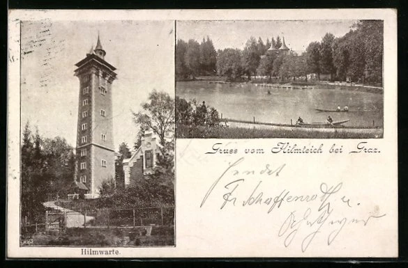 Ansichtskarte Graz, Hilmteich mit Hilmwarte 1899