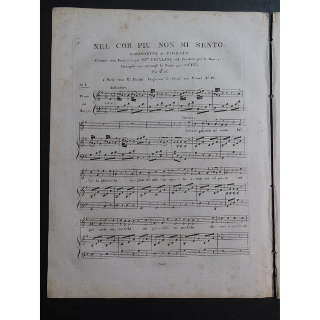 PACINI Giovanni Nel Cor Piu Non Mi Sento Chant Piano ou Harpe ca1810 3
