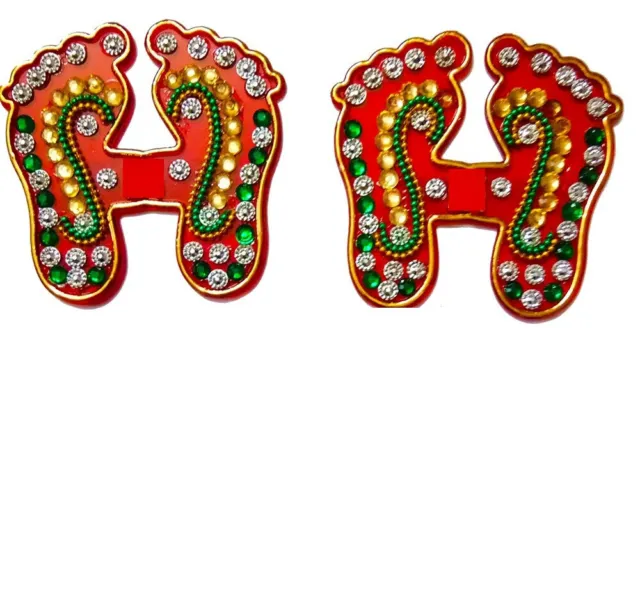 Traditional Acrylic Stone Studded Laxmi Multicolor Feet Sticker For Floor Decor