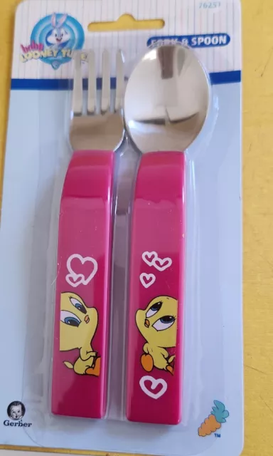 Vintage 1997 Gerber Baby Looney Tunes Tweet Bird Fork & Spoon Set Sealed New