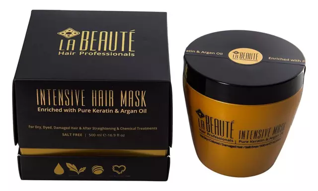 LA BEAUTE Intensif Cheveux Masque - Pure Kératine & Argan Huile 16.9 Fl.oz / 500