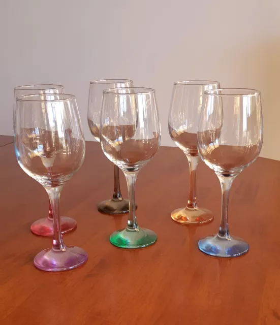 Vintage / Retro Set Of 6 Harlequin Stemmed Wine Glasses