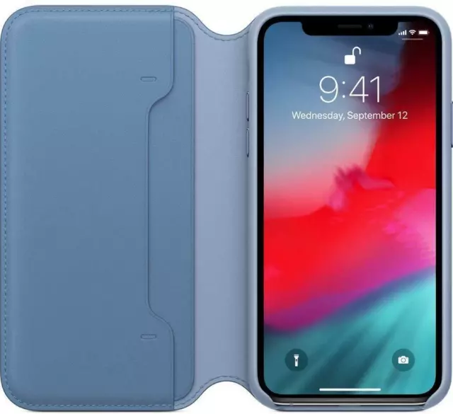 Genuine Apple iPhone XS Leather Folio Case Cover - Cornflower Blue - New