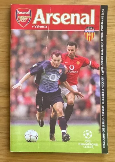 Arsenal Home Programmes 2002/03 V Valencia CL - 10/12/2002