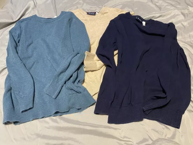 Lot Of 3 The Children’s Place Boys Sweaters Large 10/12 Blue And Cream