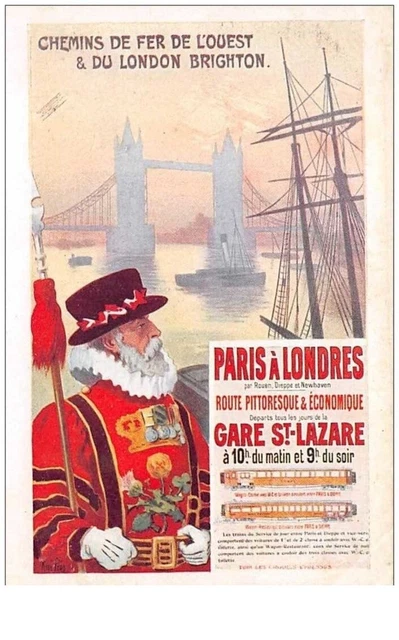 publicitaire. n° 48029 . paris a londres. chemin de fer de l ouest.affiche en