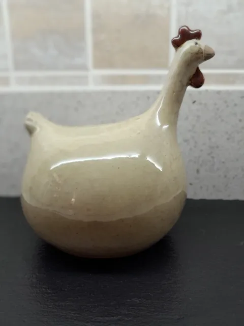 Hen Roost Ceramic Glazed Red & Tan  Farmhouse Kitchen Figurine Signed Sio