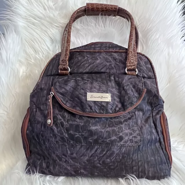 Samantha Brown Carry On Tote Satchel Luggage Purple Reptile Print Two Handles