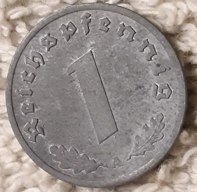 One 1943 WW2  1 Reichspfennig ~ German ~ WWII ~  Circulated Coin With Oxidation