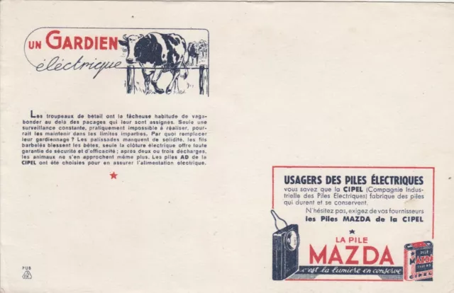 B26 BUVARD publicité Pile MAZDA cloture électrique vache un gardien electrique
