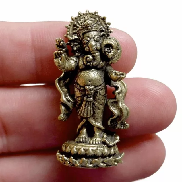 Miniature LORD GANESHA THAI HINDU AMULET GOD SUCCESS Wealth Statue Talisman Holy