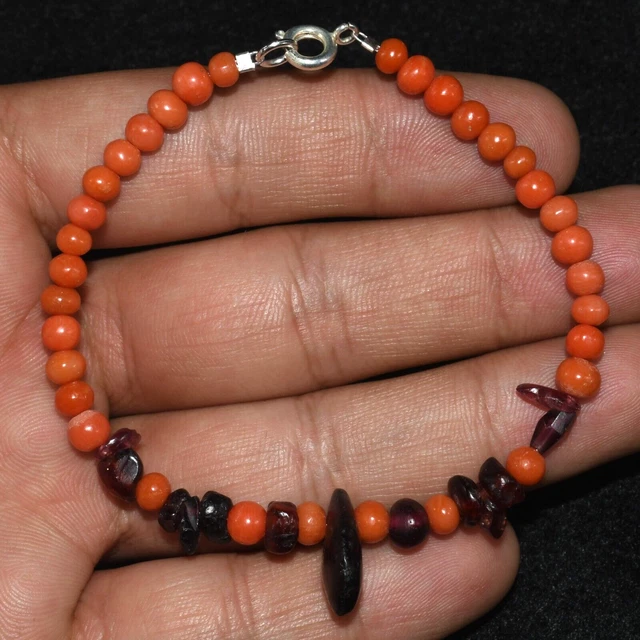 Ancient Eastern Roman Garnet Bead Bracelet with Natural Old Coral Beads