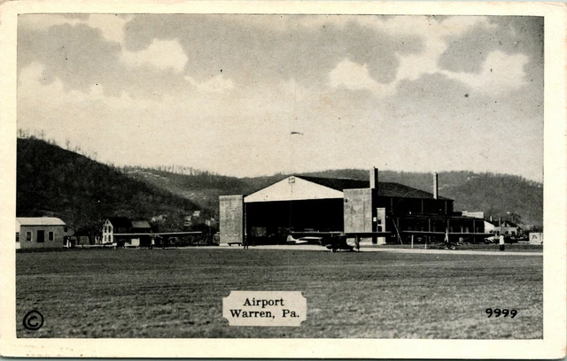 Vtg Postcard Warren Pennsylvania PA Airport Hanger Planes Dexter Silvercraft UNP