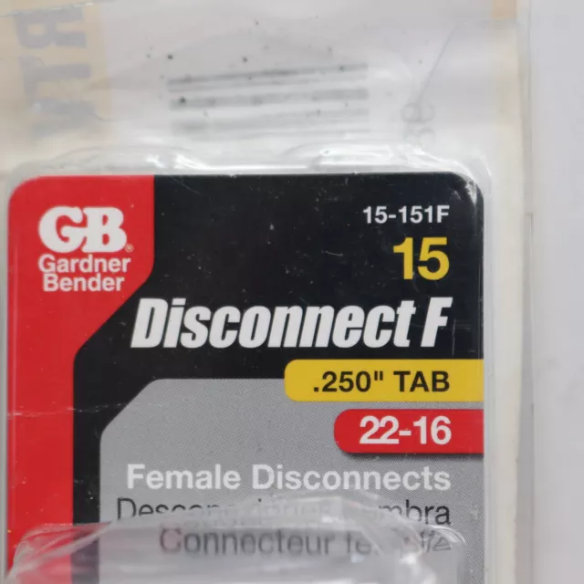 (15-Pk) Gardner Bender Fully Insulated Female Disconnect Red 22-16 AWG 1/4" Tab 2