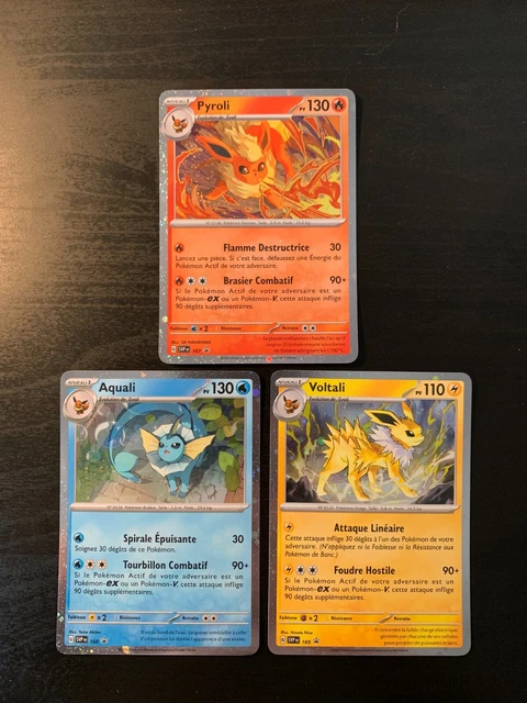 Pokémon – Lot 3 Cartes Holographiques Evolutions D’Évoli – Flamara, Aquana, Blitza – SVP167-169 – Allemand – Protection Heartforcards