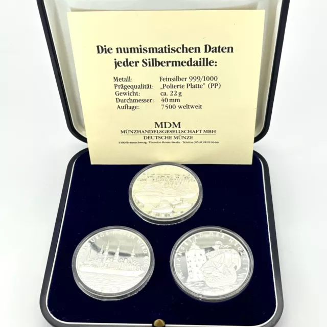 Silber 999 Medaille Set 3x 800 Jahre Hafen und Hamburg Hafengeburtstag Münze#247