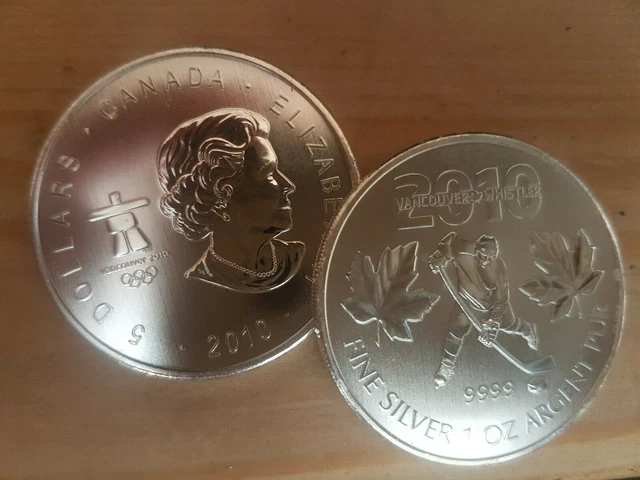 2010 Canadian Maple Leaf Olympic Ice Hockey .9999 Mint BU Silver Bullion Coin