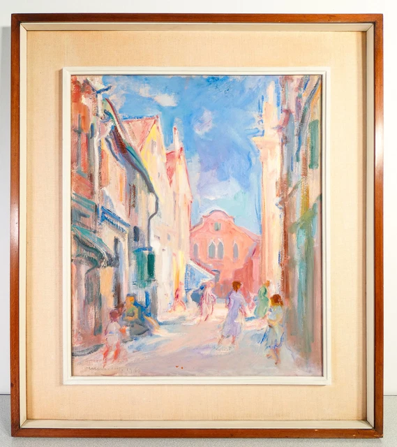 ⚜️ Imagen Firmado Mario Micheletti 1960 Pintado Aceite Mesa Paisaje Iglesia