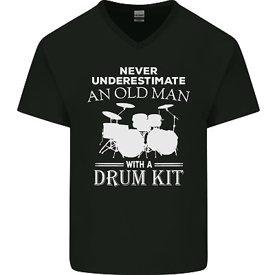 Old Man Drumming Drum Kit Funny Drummer Mens V-Neck Cotton T-Shirt