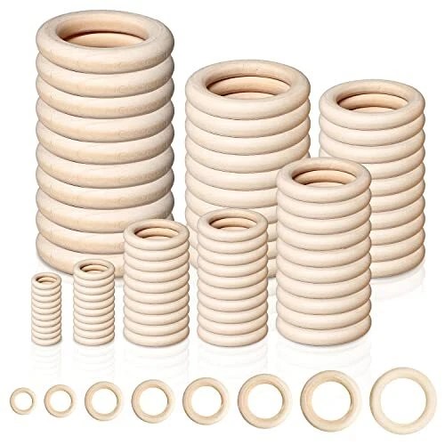 100 Anneaux En Bois Naturel 55mm - Pour Bricolage, Artisanat, Décorations, Projets DIY