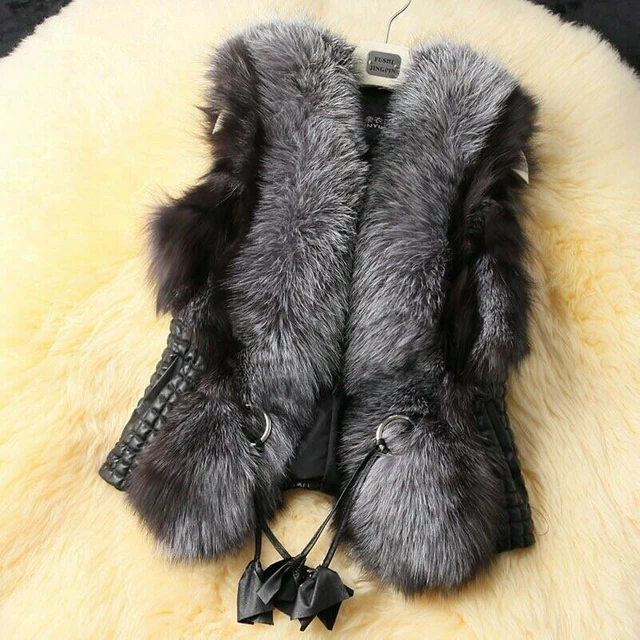 Gilet Fausse Fourrure Femme Sans Manches - Matelassé, Chaud, Mi-Long, Pour L'Hiver