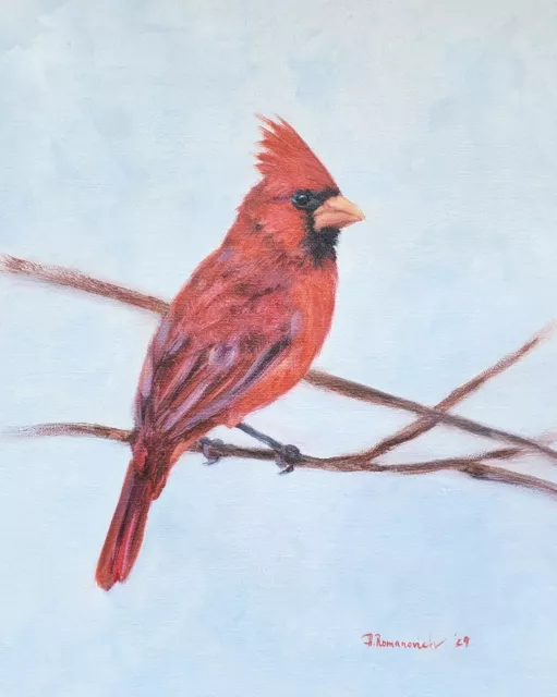 Original oil painting Red Cardinal Fine art  Artwork Wall Decor Birds