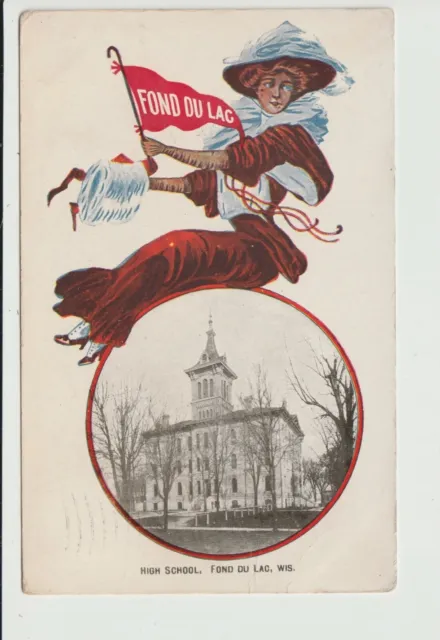 Postcard Pennant High School Fond Du Lac Wisconsin - 1912