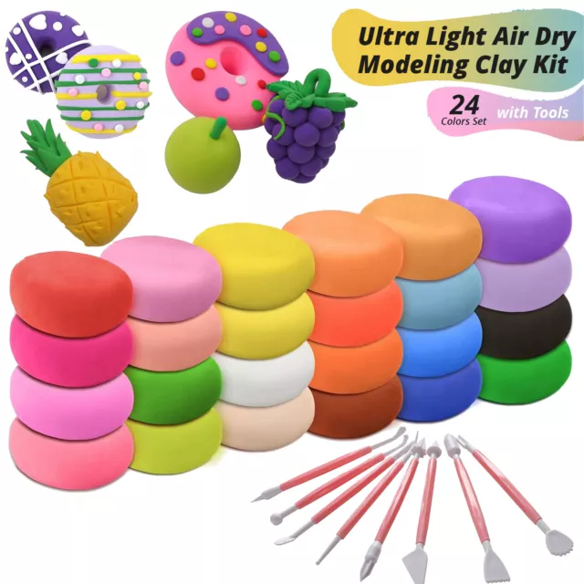 Air Dry Clay 24 Colors Modeling Clay Kit with 8 Sculpting Tools Non-Toxic