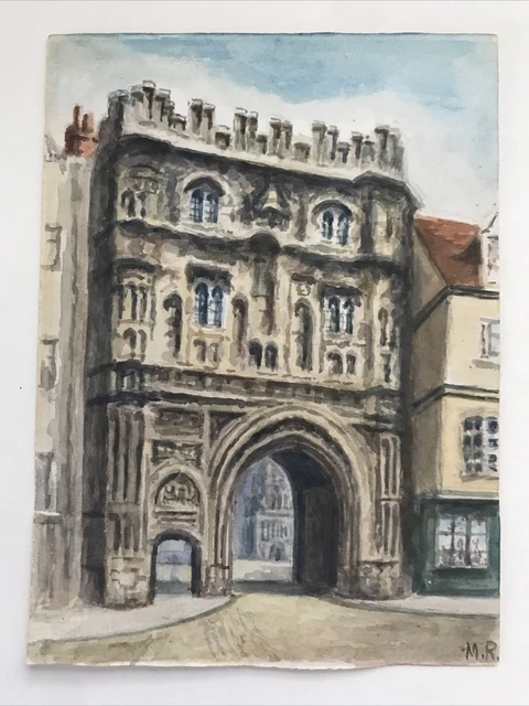 c19th C English watercolor CHRIST CHURCH GATE, CANTERBURY initialled