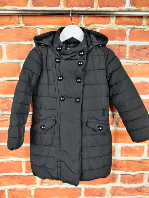 Girls Next Black Padded Coat Age 5-6 Years Fleece Lined Jacket Hood Kids 116Cm