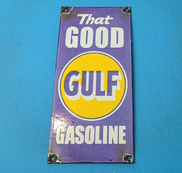 Vintage Good Gulf Gasoline Porcelain Gas Motor Oil Service Station Pump Sign