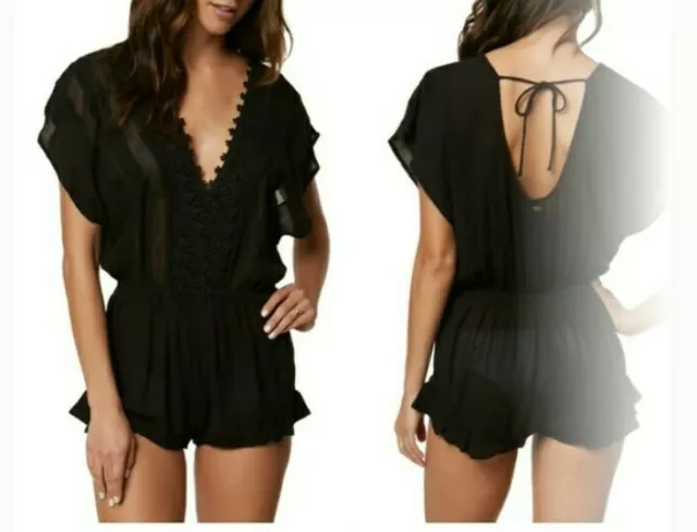 O'Neill Women's Shay Illusion Romper Cover-Up (L, Black)