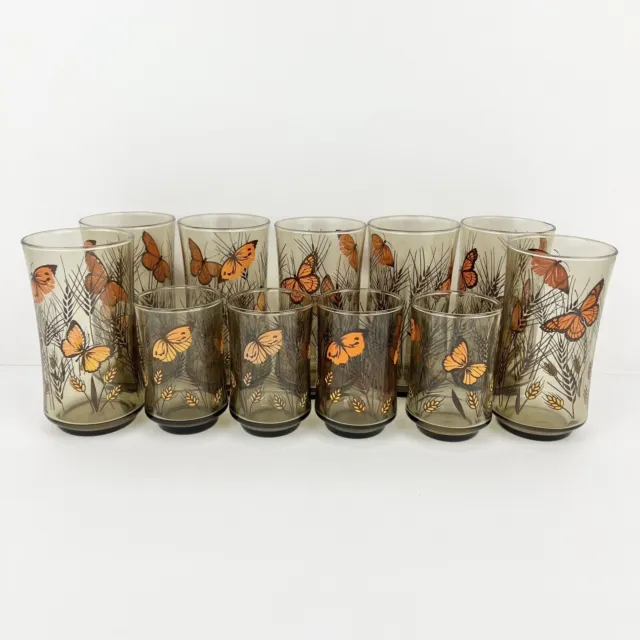 Vintage Libbey Monarch Butterfly & Wheat  Glasses  Set of 11