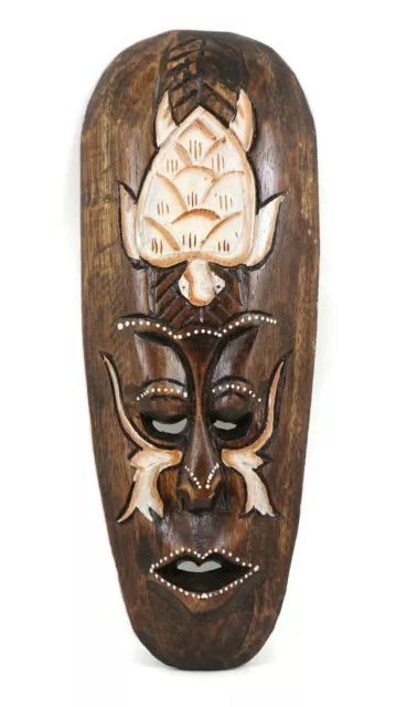 African Ethnic Hand-Carved Painted Wooden Tribal Wall Face And Turtle Mask