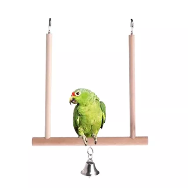 Bird Perch Parrot Play Toys Stand Holder natural Wooden Swing Bell Cage Hangi-tz